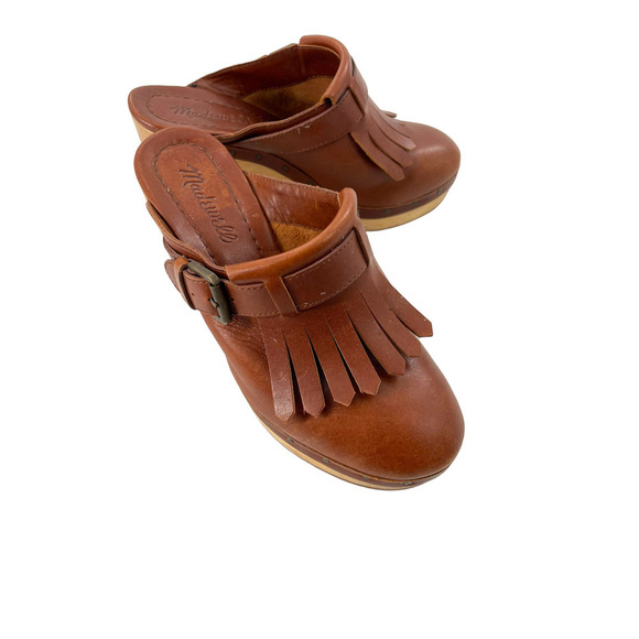 Madewell Womens Leather Fringe Clog Platform Shoe Round Toe Size 6US Brown - Picture 4 of 10